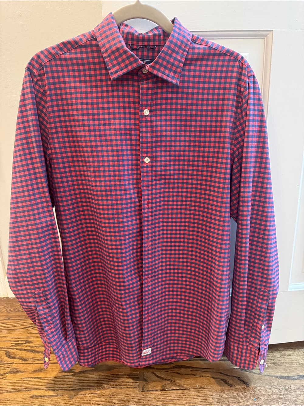 Vineyard vines Men's Long-Sleeve red and Blue Check performance Shirt
